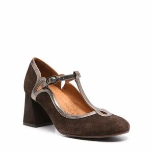 Chie Mihara Brown and Silver T-Strap Mary Janes block heel pump size EU 39